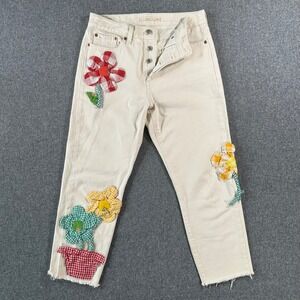 Levi's Jeans Womens 28 Wedgie Straight Off-White Floral Patchwork Gingham